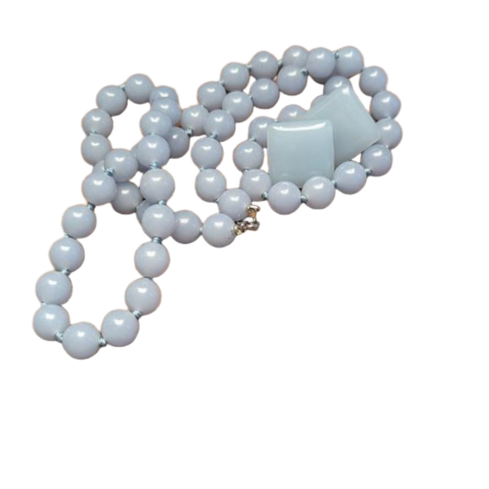 Trifari Necklace Earrings Icy Blue acrylic beads, 12"Vintage similar moonglow
